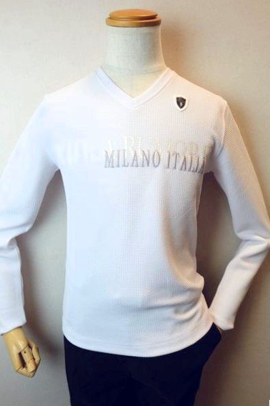 ヴィオラ VIOLA ロングＴシャツ ホワイト オールシーズン新作 カットソー ふくれ織り生地 ＶネックＴシャツ メンズウェア画像１