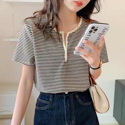 ヘンリーネック Tシャツ ボーダー柄半袖【ネコポス可】|Tシャツ・カットソー|トップス
