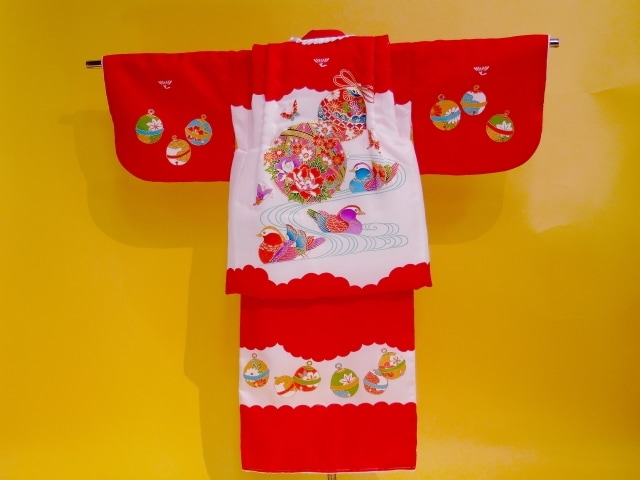 正絹一ツ身の着物と御デンチセット女児G12-11 ・ 女児一ッ身着物・小物