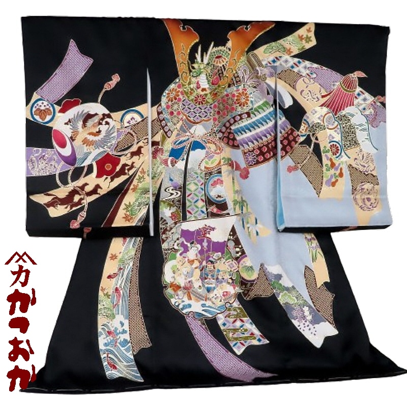 お宮参り着物正絹（初着・産着）男児G7-71 【吉祥十徳】兜柄
