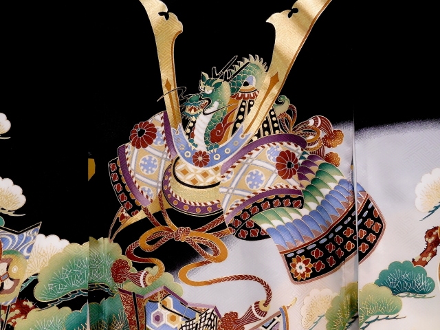 お宮参り着物正絹（初着・産着）男児G3-2 兜に御所車・つつみ