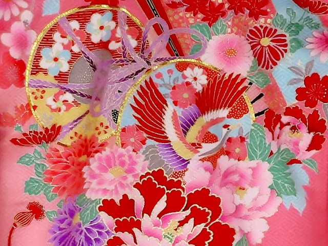 10-117 正絹 女児 お宮参り 産着 きもの 花に鼓 織鶴 10-117 正絹 女児