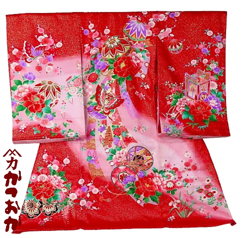 七五三 七歳‼️豪華正絹赤×黒ラメキラキラ‼️手毬熨斗金彩煌びやか際立つフルセット 七五三 七歳‼️豪華正絹赤×黒ラメキラキラ‼️手毬熨斗金彩煌