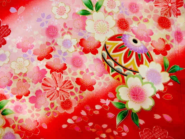 お宮参り着物正絹（初着・産着）女児G4-2手毬に熨斗目・華柄 8大