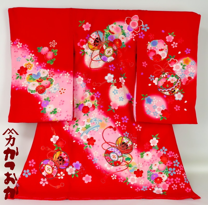 お宮参り着物正絹（初着・産着）女児G3-19 つつみに華・鈴の