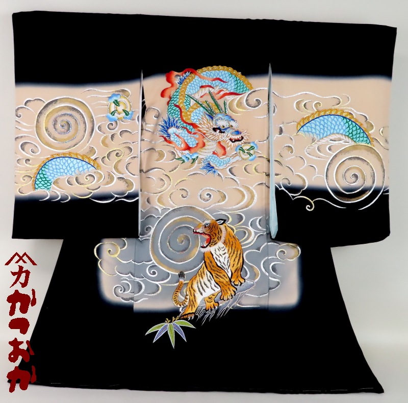 お宮参り特選着物正絹（初着・産着）男児G10-12 龍・虎に雲
