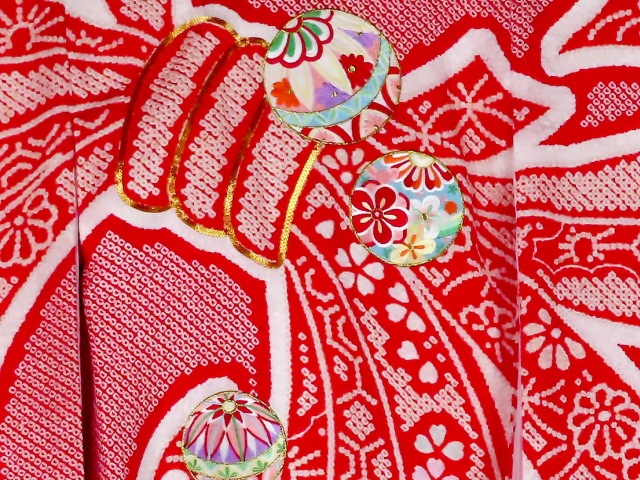 お宮参り特選着物正絹（初着・産着）女児G8-93 総絞-熨斗目・手毬柄