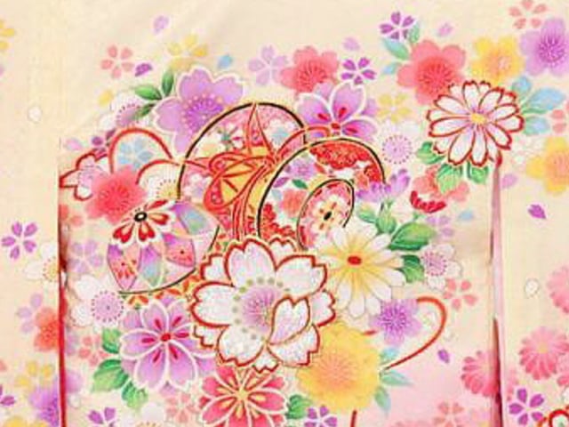 お宮参り着物正絹（初着・産着）女児G7-19 つつみに手毬・華柄 淡