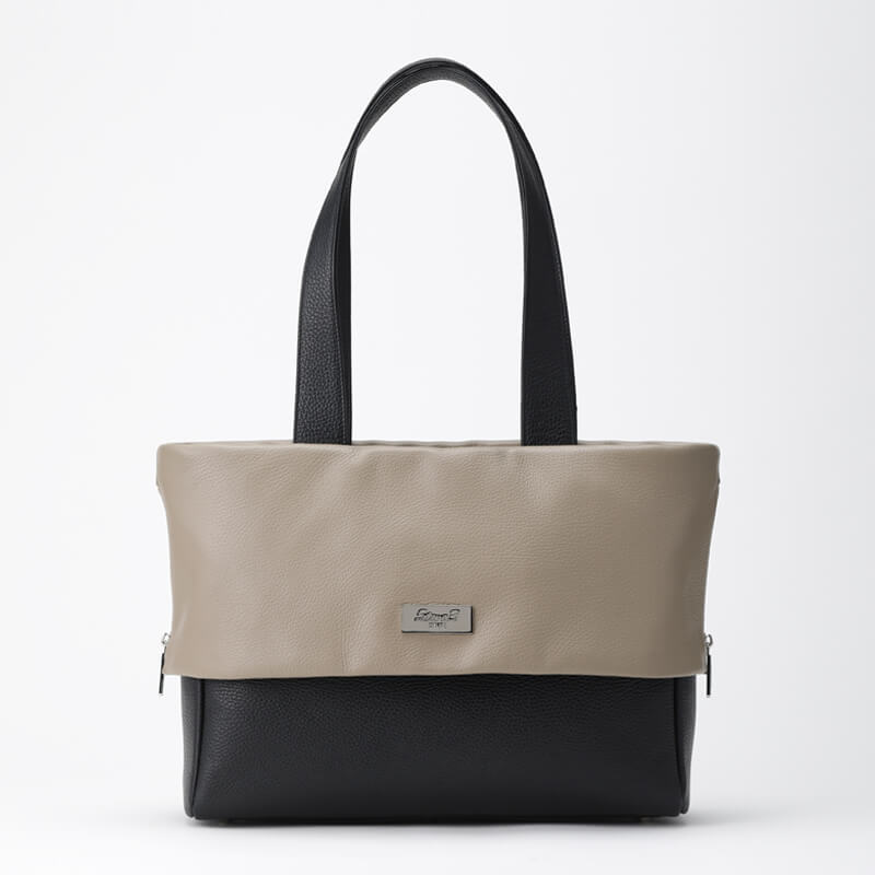 日本製 レディース 大人のショルダーバッグ レザーバッグ 書類が入るのでビジネスや通勤に最適 バイカラー Beige Black レディースバッグ 大人かわいい かっこいい 人気の日本製 革 通販 5two3 Stage