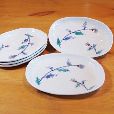スカイブルーリム皿花の器セット】萩焼窯元陶華山 松尾藻風窯