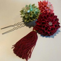 玉手箱　つまみ細工かんざし　紅（１点物）|玉手箱　和小物&装飾品|女性作家ハンドメイド雑貨