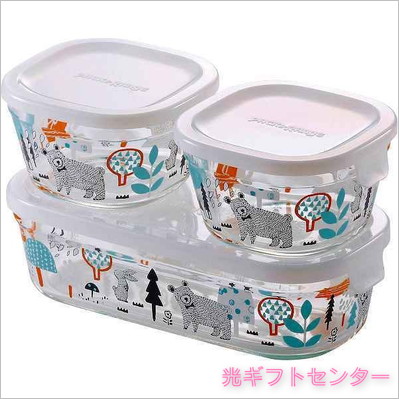 iwaki イワキ シンジカトウ パック＆レンジ角型3点セット 森の