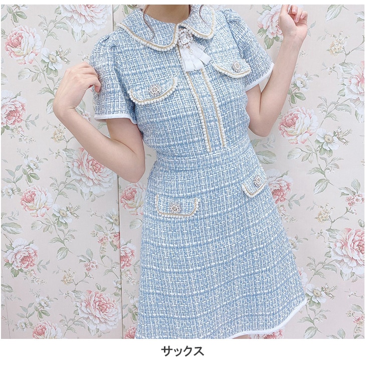 Swankiss パイピングツイードワンピース 【SALE/78%OFF】 超特価コーナー スワンキス☆ツイードワンピース☆swankiss ひざ丈ワンピース