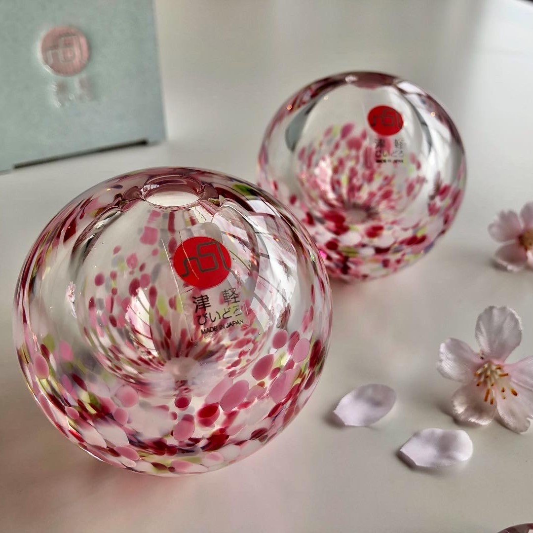 津軽びいどろ にほんの色 ふうけい 一輪挿し 舞う桜