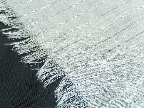 綿100% 銀ラメ ストライプ柄ストール 35×150cm+房 1枚