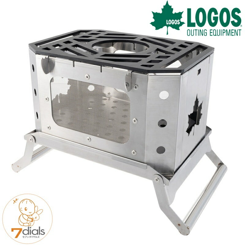 LOGOS/ロゴス グレート焚き火グリル たき火グリル 窓から炎が見えBBQや調理もできるBOX型たき火台 極厚ゴトク付 焼網付 サイドから薪などの燃料継ぎ足し可能