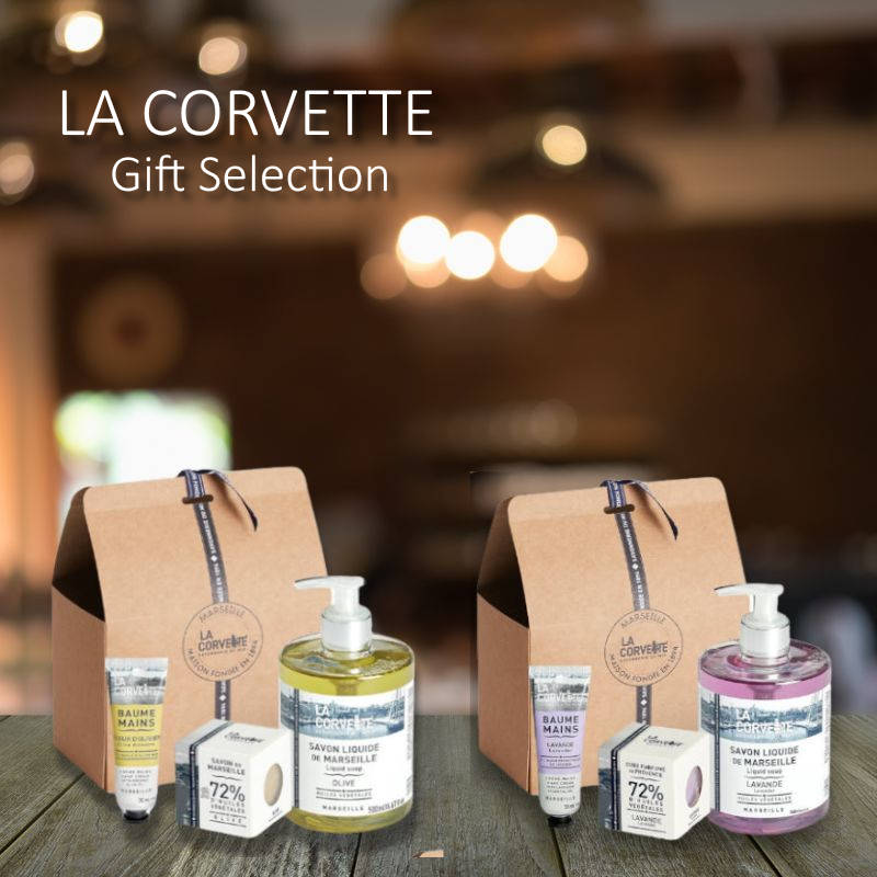 LA CORVETTE/ラコルベット スキンケアギフト3点セット 植物性油脂100%で作られたフレグランスソープとハンドクリーム マルセイユ石鹸の3点詰め合わせ