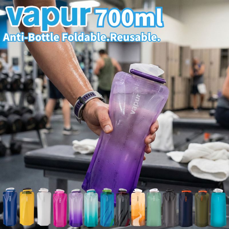 vapur ヴェイパー 700ml折りたためる水筒 ウォータボトル 直飲み 水筒 ボトル おしゃれ 丸められるおしゃれな水筒 アウトドアグッズ キャンプ 旅行 軽量