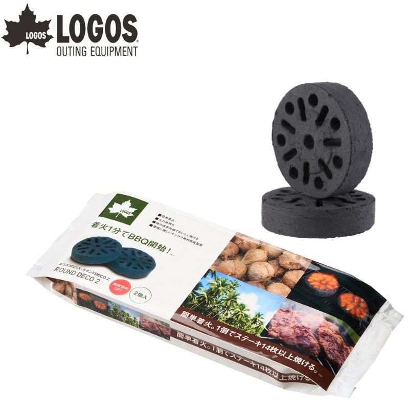 LOGOS ロゴス エコココロゴス・ラウンドDECO2 着火剤がコーティングされたLOGOS独自の成型炭 BBQ初心者でも簡単に火おこしできる ライターでつけてすぐにBBQ開始