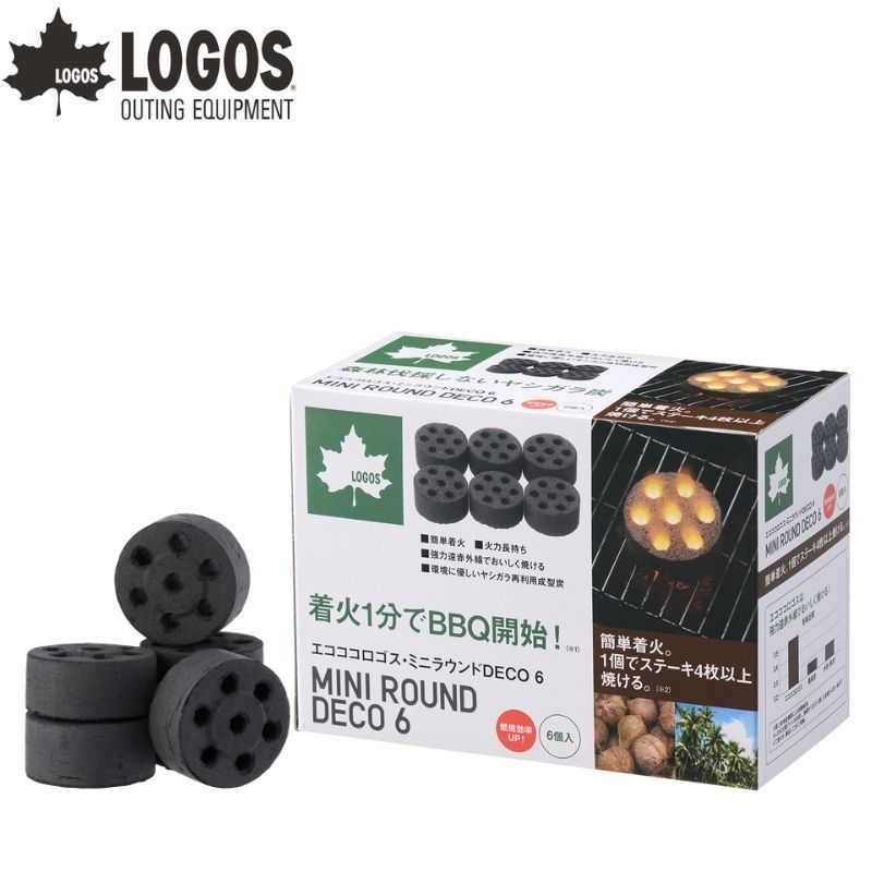 LOGOS ロゴス エコココロゴス・ミニラウンドDECO6  着火剤がコーティングされたLOGOS独自の成型炭 BBQ初心者でも簡単に火おこしできる