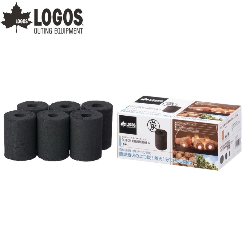 LOGOS ロゴス エコココロゴス・ダッチチャコール6 着火1分でBBQ開始 着火剤のように簡単に火がおきる長時間安定燃焼のエコ炭 6個入り BBQの必需品
