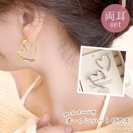 ピアス オープンハート 両耳セット スタッドピアス ゴールド シルバー 合金 メッキ ハート型 heart シンプル 【送料pt100】|ピアス・イヤリング|ファッション小物