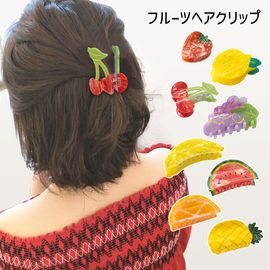 ヘアクリップ フルーツ くだもの モチーフ バンスクリップ いちご レモン さくらんぼ アセテート 【送料pt100】|ヘアクリップ|ヘアアクセサリー
