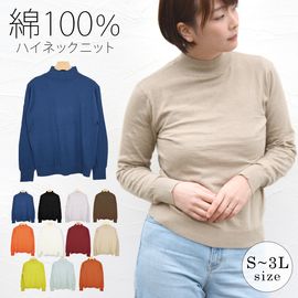 ニットソー ハイネック レディース ニット 長袖 3l きれいめ トップス 薄手 秋 冬 ロング 綿100％ 【送料pt100】|ニット|トップス