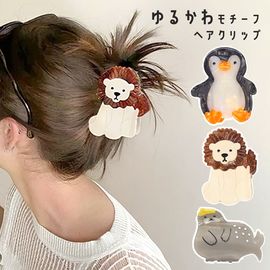 ヘアクリップ 動物 バンスクリップ 大きめ しっかり アニマル ペンギン ライオン アザラシ 【送料pt100】|ヘアクリップ|ヘアアクセサリー