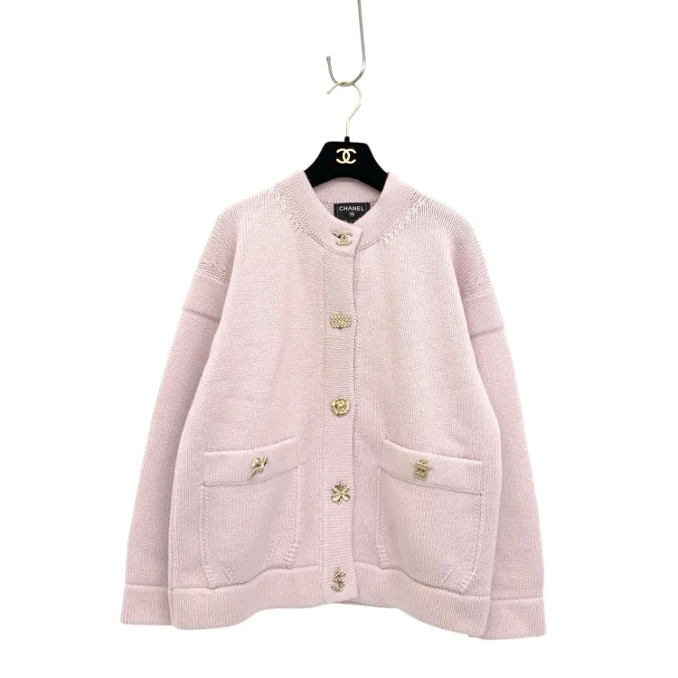 CHANEL シャネル カシミヤ カーディガン アイコンボタン 22B ライトピンク 34 P73554 K10562
