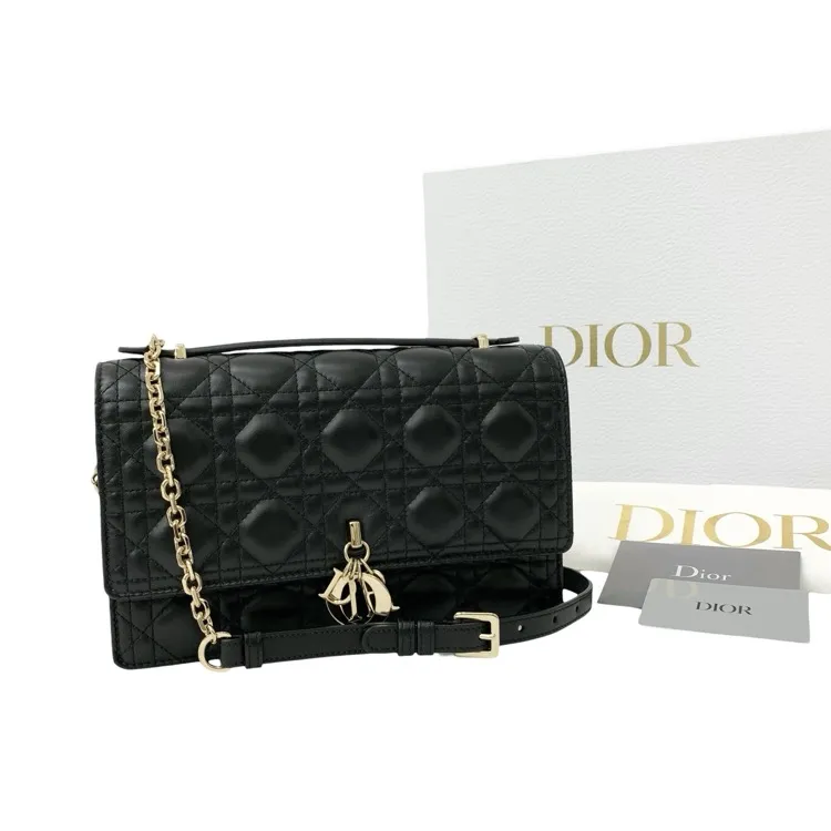 DIOR ミスディオール トップハンドル バッグ カナージュ ラムスキン 2WAYショルダー ブラック M0997ONGE