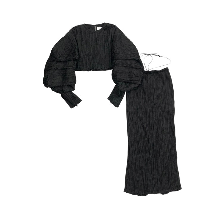 Mame Kurogouchi マメクロゴウチ Wrinkle Pleats Cropped Top/I-line Skirt セットアップ 1/2 ブラック