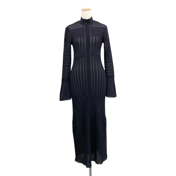 Mame Kurogouchi マメクロゴウチ Lace Stripe Knitted Dress レース編みニットワンピース 1 MM23PF-KN727