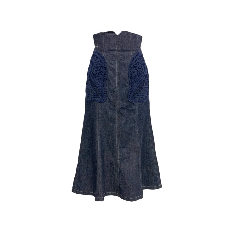 Mame Kurogouchi マメクロゴウチ Cord Embroidery Detail Denim Skirt 刺繍 デニムスカート 1 MM24FW-SK092