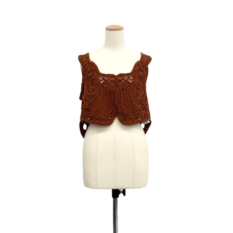 Mame Kurogouchi マメクロゴウチ Cord Embroidery Vest コード刺繍ベスト ブラウン 2 MM22FW-SH037