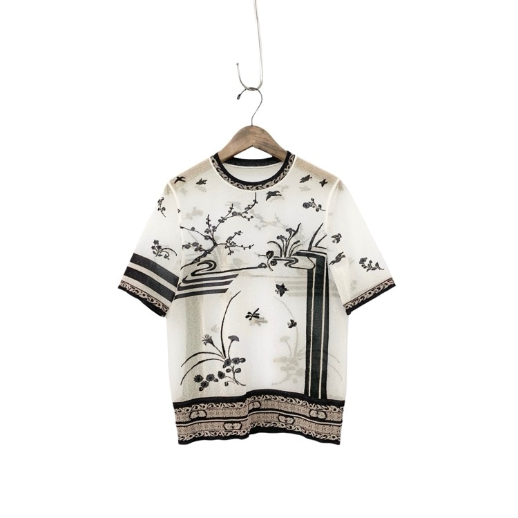 Mame Kurogouchi マメクロゴウチ Nature Pattern Sheer Knitted Crew Neck Top ジャカードシアー トップス