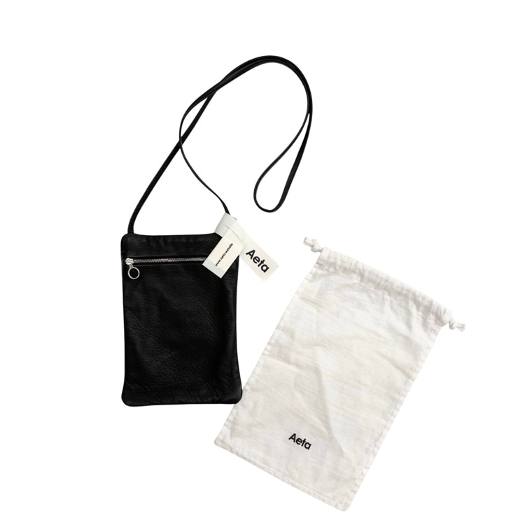 Aeta アエタ FLAT POUCH SHOULDER ディアレザー フラットポーチ ショルダー バッグ ブラック DA07