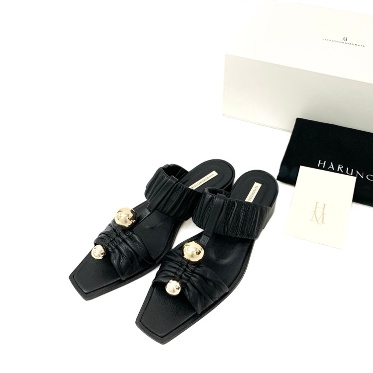 HARUNOBUMURATA ハルノブムラタ JUPITER フラットサンダル ゴールドボタン レザー 36/23cm HM24S1304-DRM01