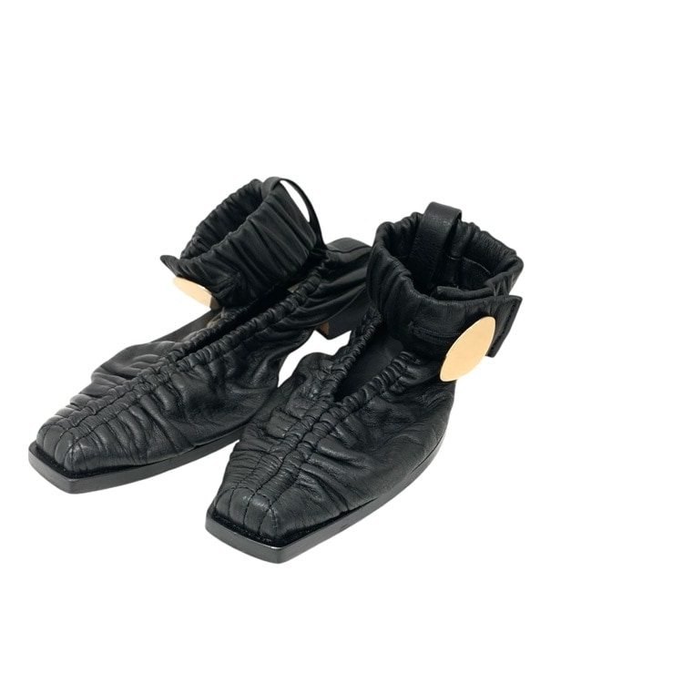 HARUNOBUMURATA ハルノブムラタ GARWIN アンクレット付きギャザーパンプス ブラック 36 HM22W1301-DRM01