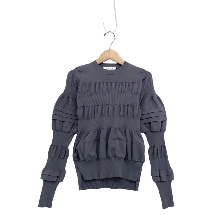 ENFOLD エンフォルド BUMPY PULLOVER 天竺リブ編みニットプルオーバー カットソー グレー 38 300HA470-1100
