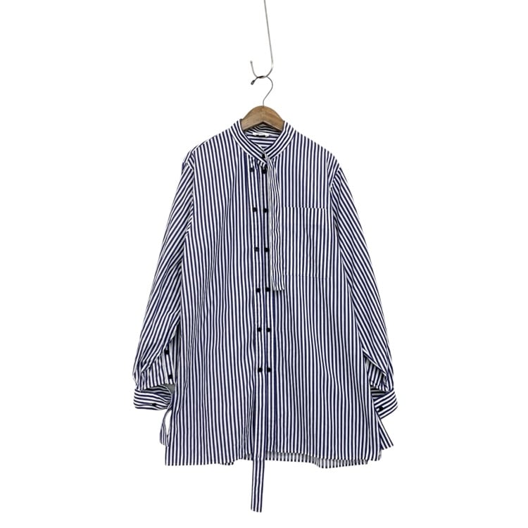 ENFOLD エンフォルド LONG-COLLAR SHIRT ストライプデザインシャツ ブラウス ブルー 38 300GA230-1470
