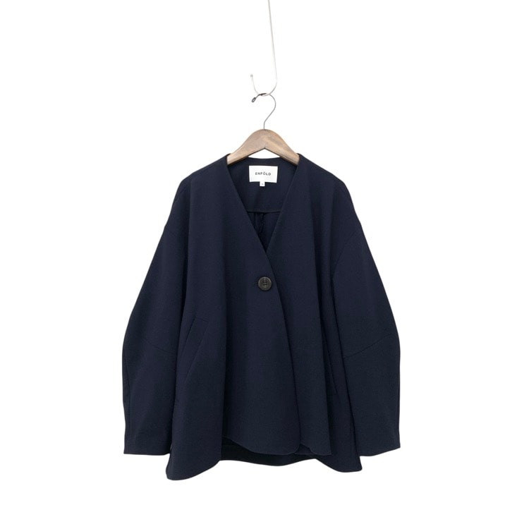 ENFOLD エンフォルド VASE JACKET ノーカラーフロントボタン ジャケット ネイビー 36 300GS930-0330