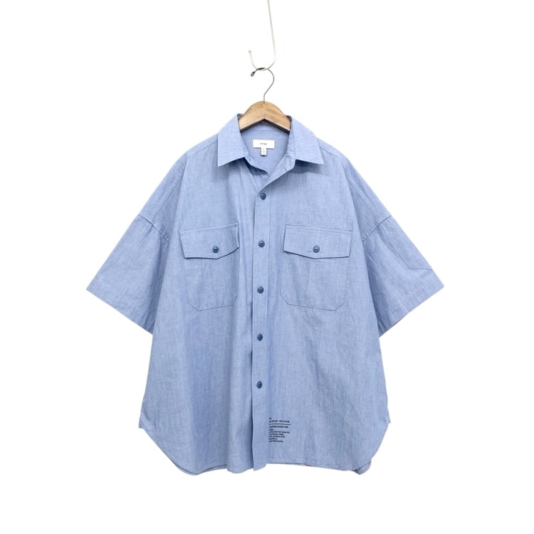 HYKE ハイク CHAMBRAY SHORT-SLV MILITARY SHIRT シャンブレー ミリタリー シャツ ブルー 1 201-15106