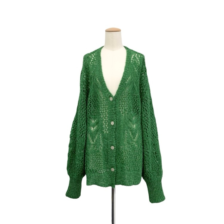 Mame Kurogouchi マメクロゴウチ Botanical Pattern Knitted Lame Cardigan ラメ苔ニットカーディガン グリーン 1 MM22PS-KN732