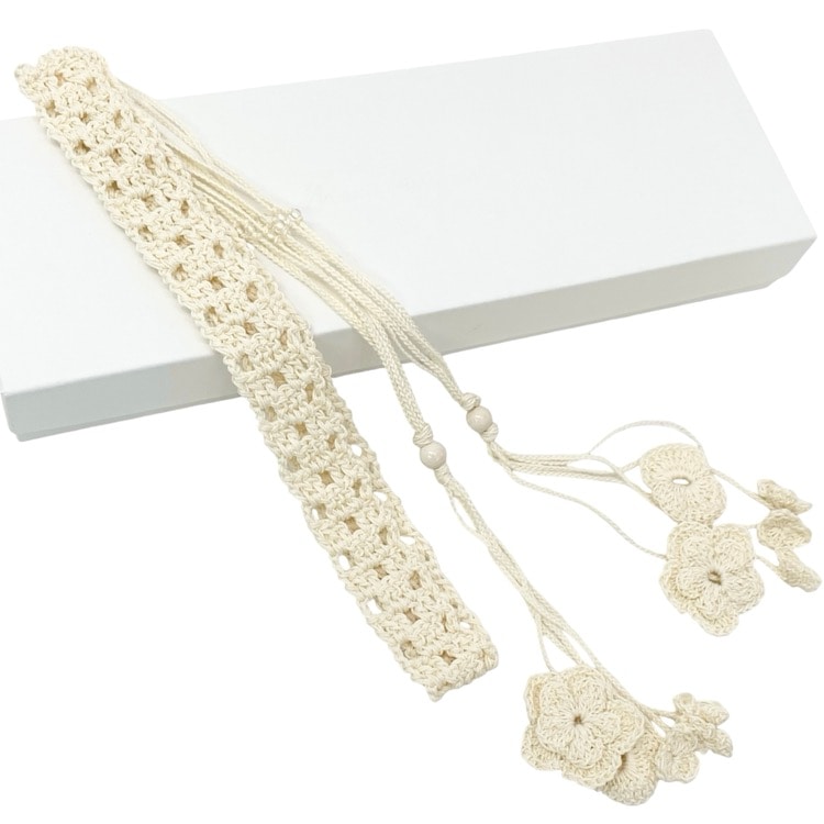 未使用 Mame Kurogouchi マメクロゴウチ Hand Crocher Belt With Botanical Detail クロシェベルト 2WAYチョーカー エクリュ MM22PF-AC303