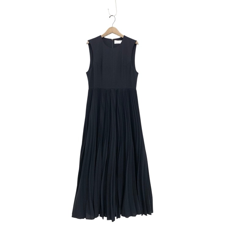 Mame Kurogouchi マメクロゴウチ Curved Pleated Sleeveless Dress カーブプリーツドレス ワンピース ネイビー 2 MM22FW-DR040