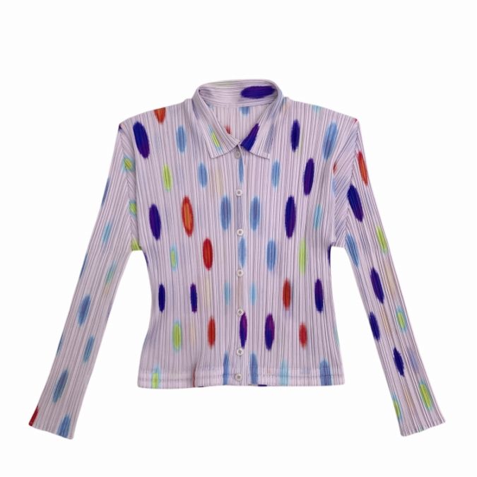 PLEATS PLEASE ISSEY MIYAKE プリーツプリーズ イッセイミヤケ ドットプリント プリーツブラウス シャツ パープル 4 PP12-JJ621