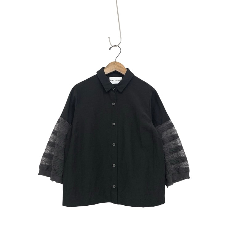 2024SS YUKI SHIMANE ユキシマネ ニットスリーブシャツ ブラウス ブラック F