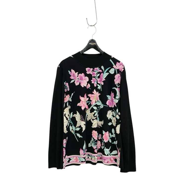 未使用品 LEONARD レオナール プリントブラウス カンカン素材 カットソー ブラック 42 0167210 近年もの