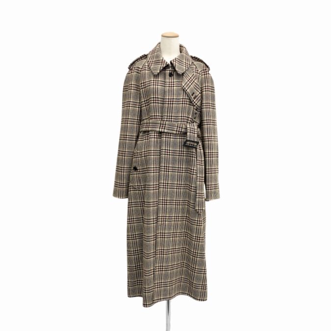CELINE セリーヌ シングル トレンチ コート チェック柄 ベージュ 38 2M382330D